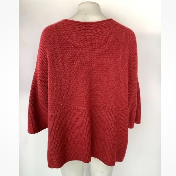 J Jill Sz M Wool Blend Kimono Style Sweater Red Flared Sleeve Ribbed Pullover - Picture 5 of 7